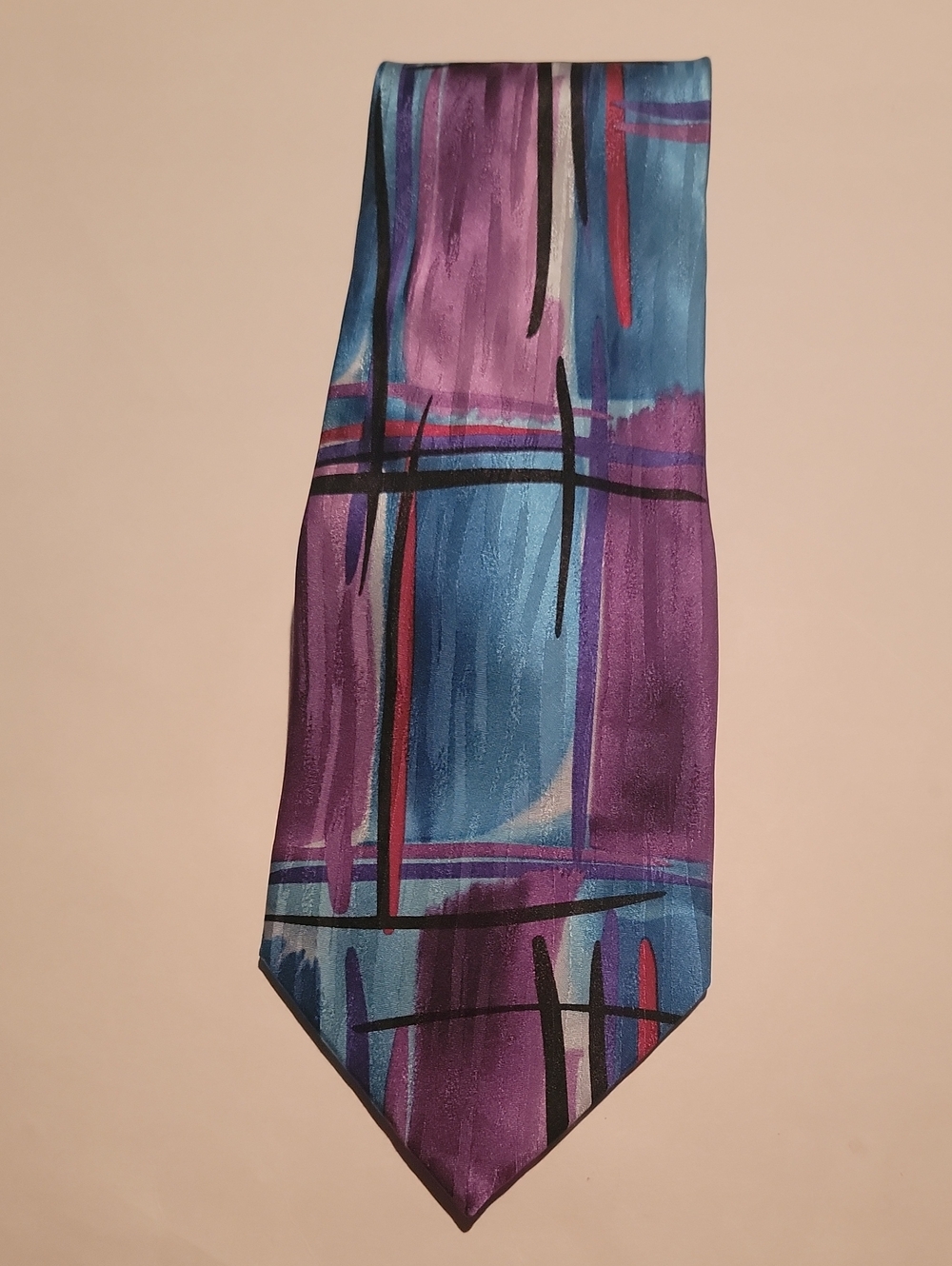 J. GARCIA PURPLE & BLUE ABSTRACT PATTERN SILK TIE